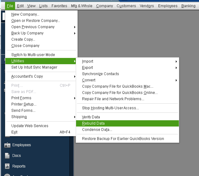 choose the rebuild data option in file menu