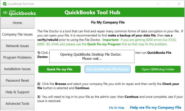 Run QuickBooks File Doctor Tool