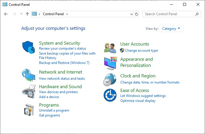 Open Control panel