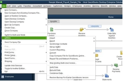 click on the File Menu then Utilities