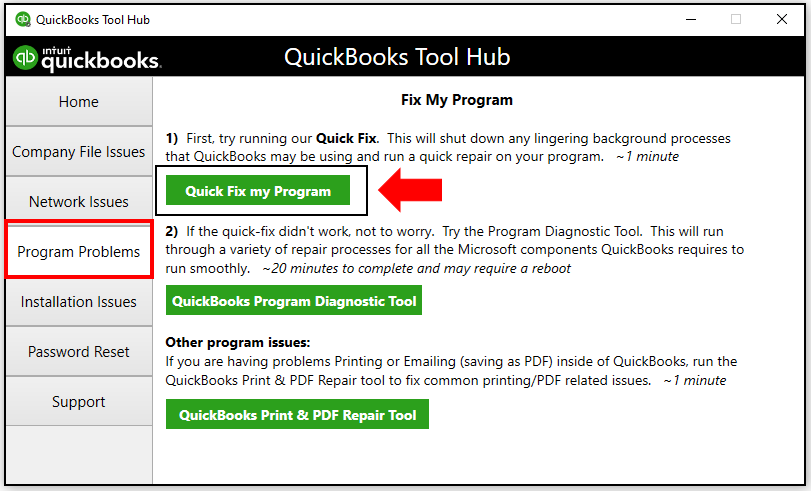 run quick fix my program