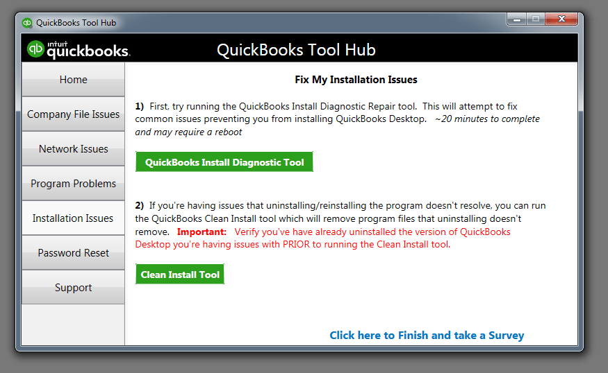 Use the install diagnostic tool from the tools hub 