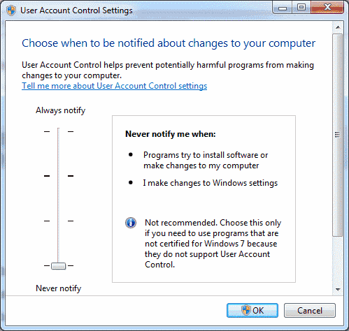 User Account Control Settings