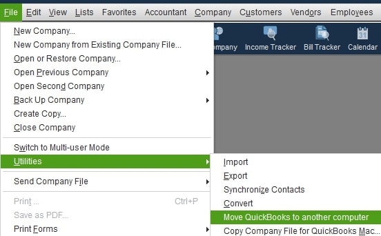select the option Move QuickBooks to another computer.