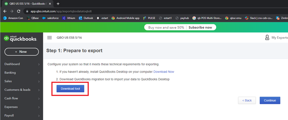 move to the Export overview screen
