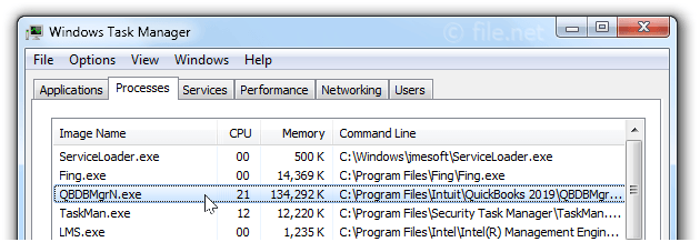 quickbooks database server manager service under task manager