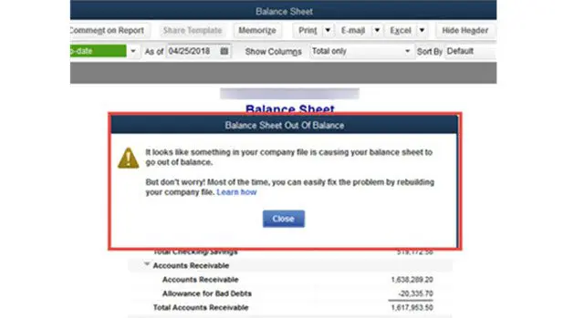 QuickBooks Balance Sheet Out of Balance