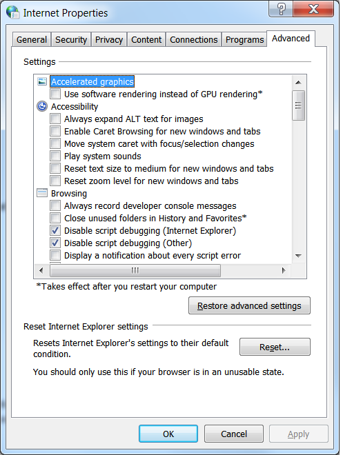 Select Advanced under the Security tab to fix error 15240