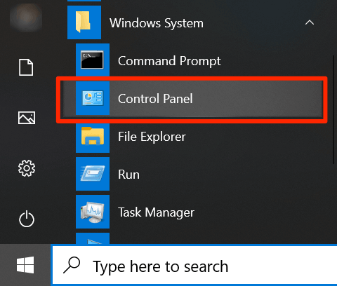  type Control Panel in the search bar.