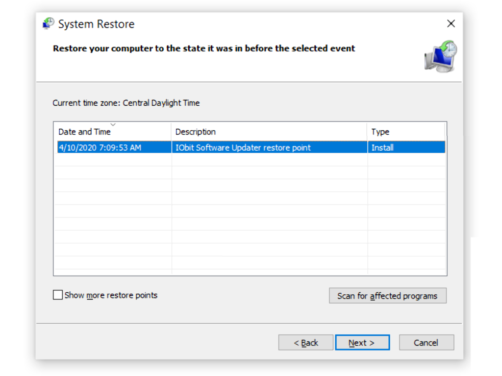 system restore
