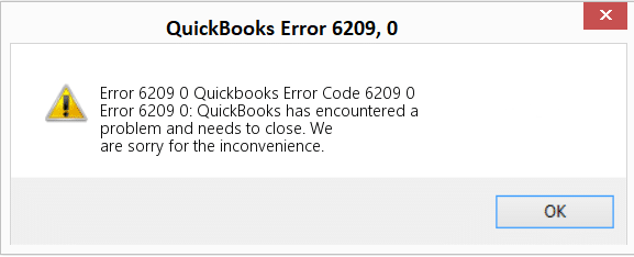 QuickBooks error Message 6209 0