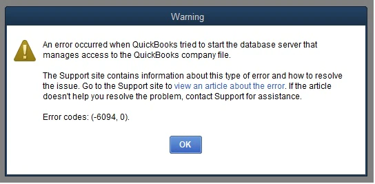 why quickbooks error 6094 occur while opening company file