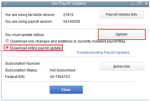 Check for Payroll Updates after switching the company file