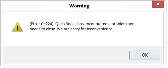 QuickBooks Error message C=224
