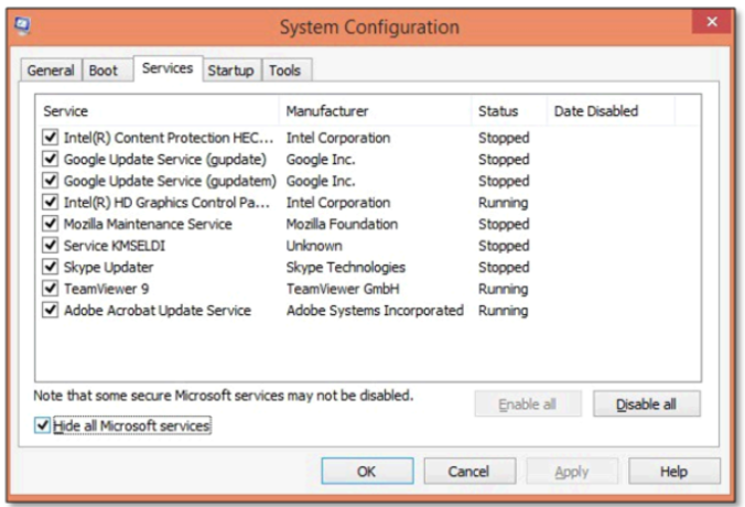 Open System configuration and Click on the Disable all button
