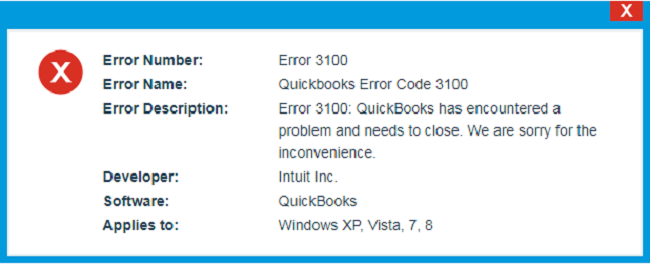 QuickBooks Error Code message 3100
