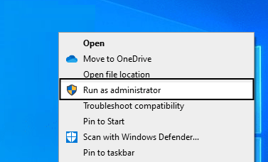right-click on the QuickBooks application icon and select “Run as Administrator“
