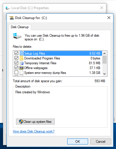 Using the disk cleanup tool to fix 6130 error code in QB