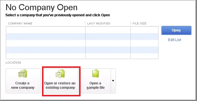 Open or restore an existing company