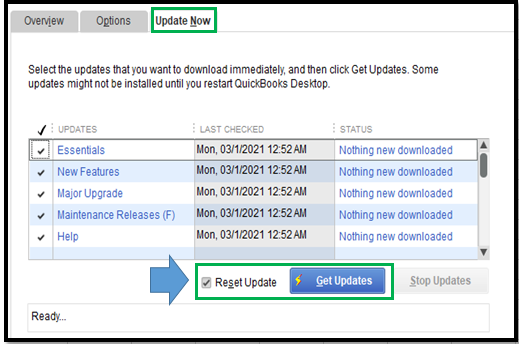 Update Now" or "Reset Update to Update QuickBooks Desktop