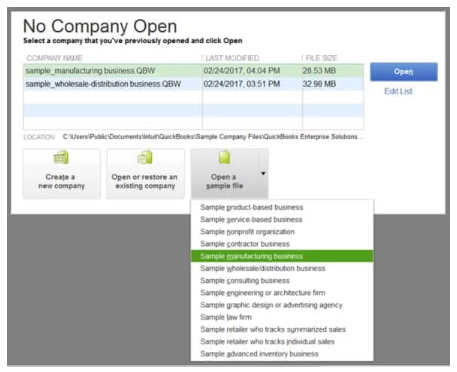 open a sample file in the no company open window