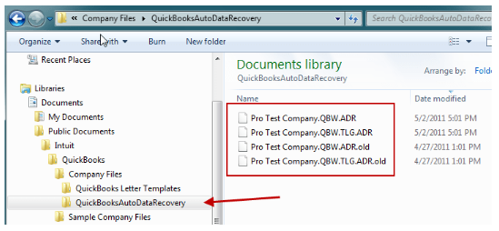 open quickbooks auto data recovery from library under company files