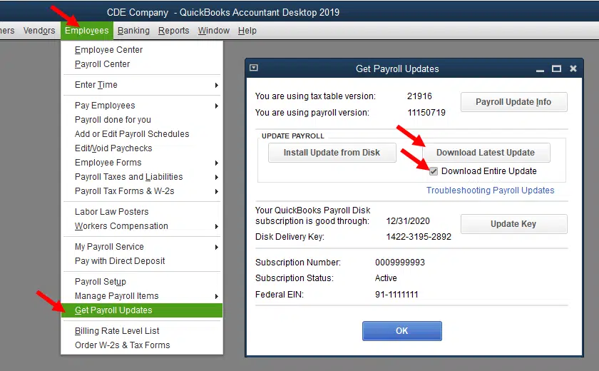 Go to employees and choose 'get payroll updates from drop down menu to download the latest Payroll Tax Table, 
