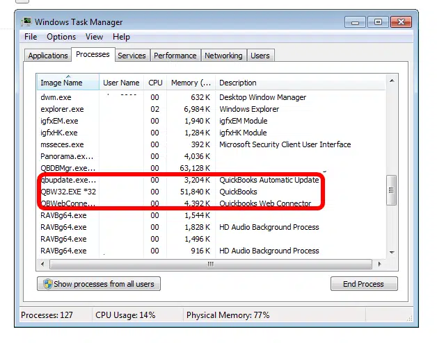 End QBConnector.exe process using Window Task Manager