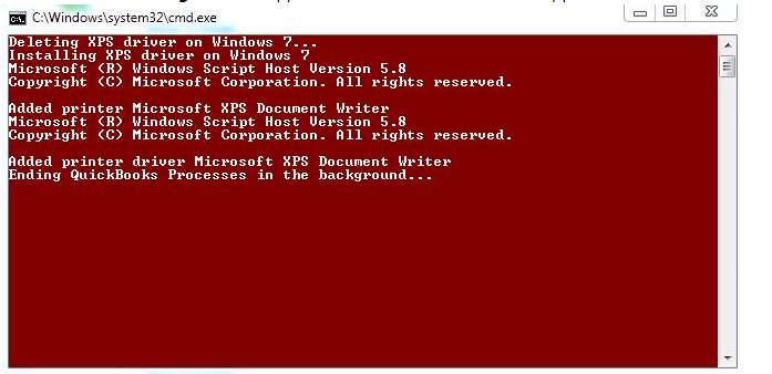 scan the error till the time "added printer driver microsoft xps document writer, ending quickbooks processes in the background" pop-up on the screen