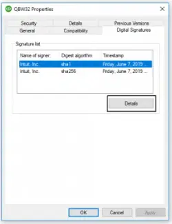 click on the digital signature details