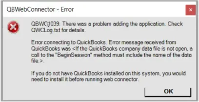 qbwc1039: there was a problem adding the application