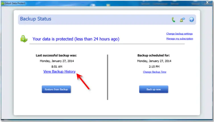 get backup status in intuit data protect window
