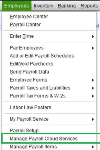get manage payroll cloud services option under employee tab