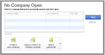 no company file open windows