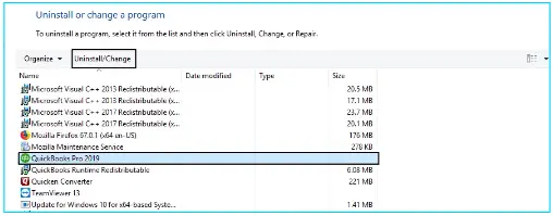 select Uninstall / Change> Next> Repair in Programs and Features window