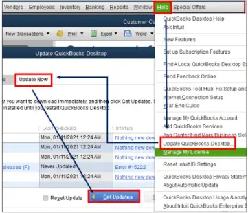 update now option when updating quickbooks