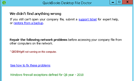 open quickbooks desktop file doctor and repair the following network problems