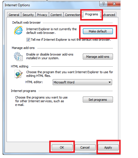 make default option under the default web browser