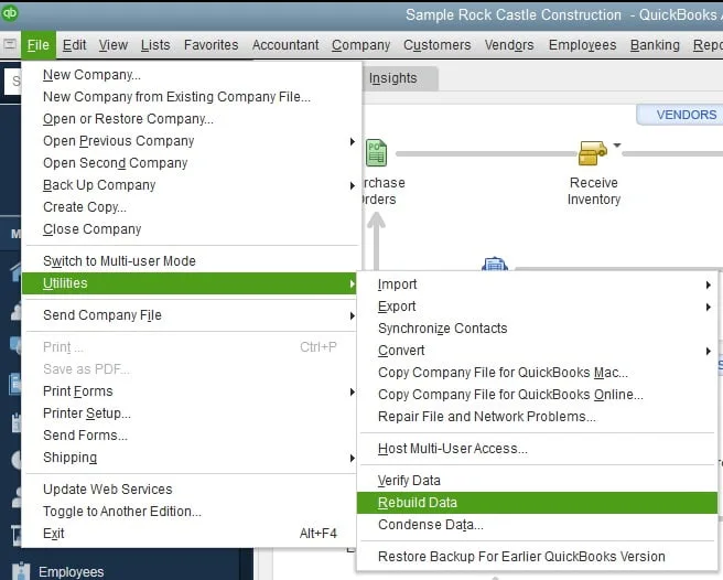 click on the utilities option, and select the rebuild data option