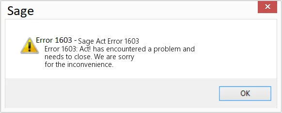Error 1603 sageAct error 1603.