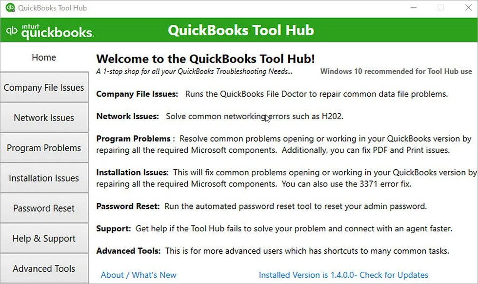 check the version of quickbooks tool hub