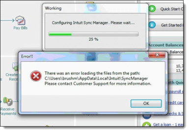 Configure Intuit sync manager, please wait error message