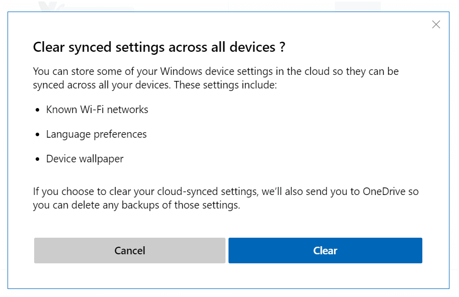 Clear Sync Setting