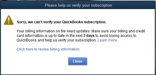Verification of your QuickBooks payroll subscription.