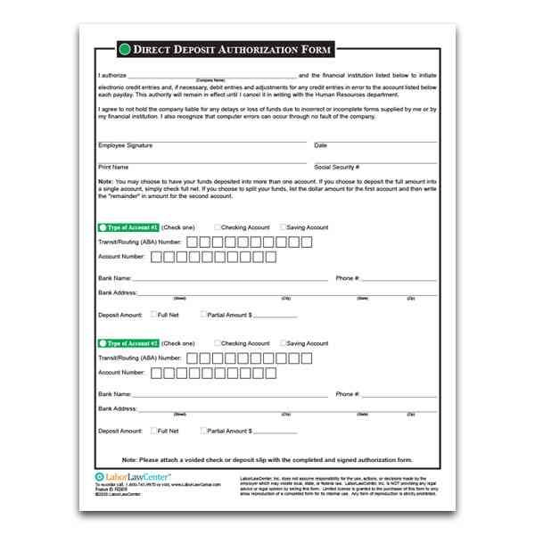 Direct Deposit Authorization Form from your Employees.