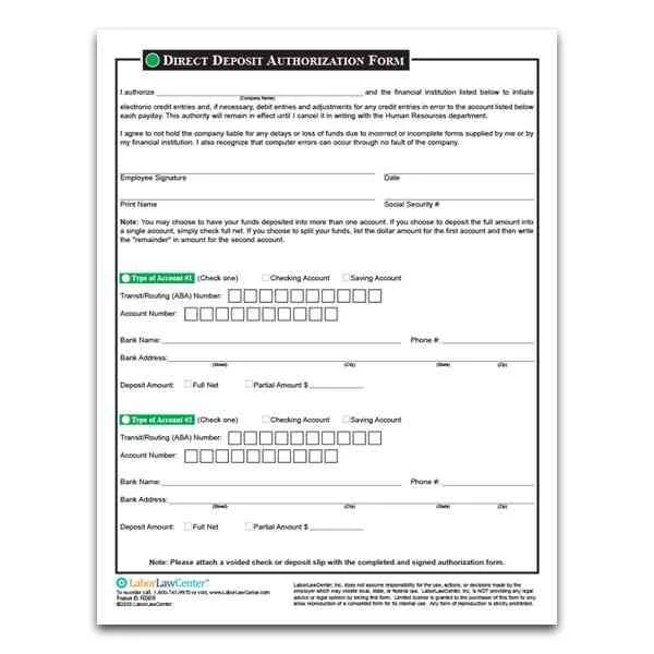 Direct Deposit Authorization Form from your Employees.