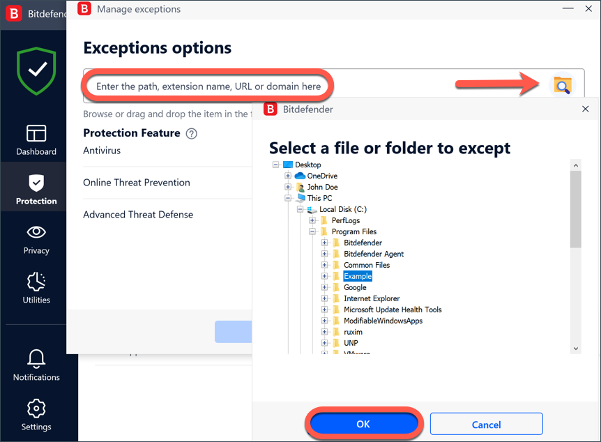 enable the Antivirus option in the Protection Feature section.