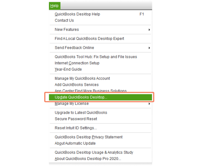 open quickbooks, go to the help menu, and then choose update quickbooks desktop
