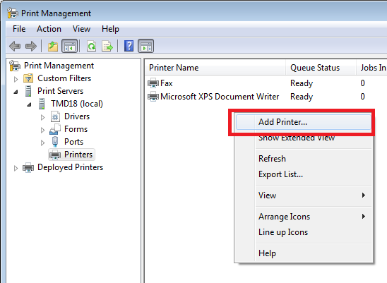 add printer from windows print management 