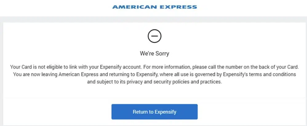 American Express Not Syncing Error